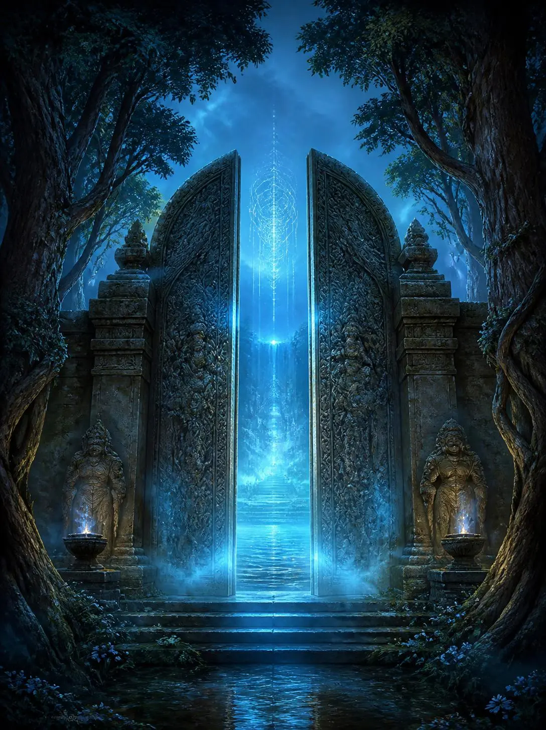 La porte des eaux sacrés s'ouvrent ambiance rituel ésotérique mystique